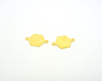 2 connectors Hexagon 16 * 10mm brass gold plated 18K (8SCD08)