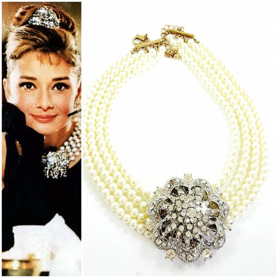 AUDREY HEPBURN 4 Row Pearls NecklaceBreakfast at