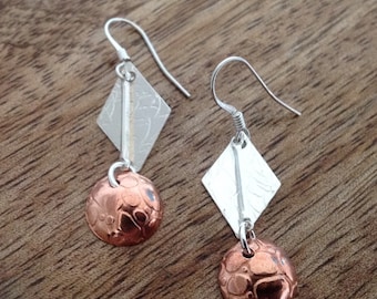 Handcrafted Domed & Diamond Shaped Silver Dangle Earrings, Domed Earrings, Sterling Silver Jewellery, Drop Earrings, Textured Earrings
