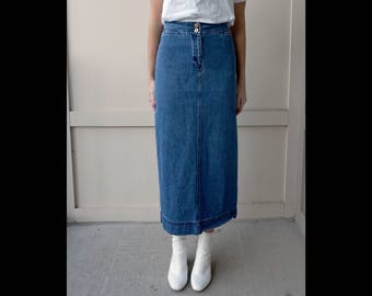 Vintage Denim Maxi Skirt Size Medium | Long Denim Skirt Size Medium | 90s Denim Skirt | High Waisted Skirt
