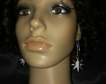 Cute Dangling Star Fabric Earrings with Silver Chain, Womens Earrings, Ladies Earrings, Dangling Earrings, Fabric Jewelry