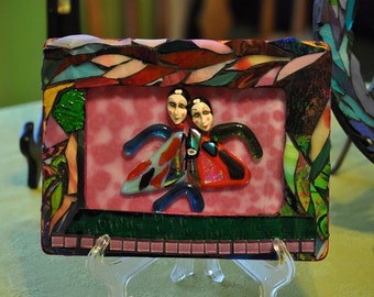 Glass Art Mixed Media Mosaic "Twins"