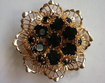 Gold and Black Layered Brooch - 5817