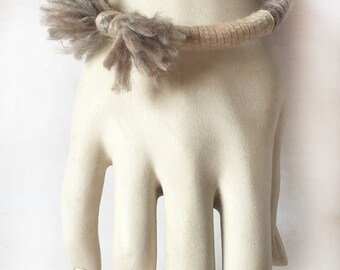 Cotton and Wool Wood Bangle Grey Lavender Pale Boho