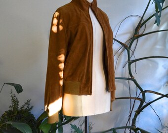 100% Real Suede Brown Zip Jacket, size Small
