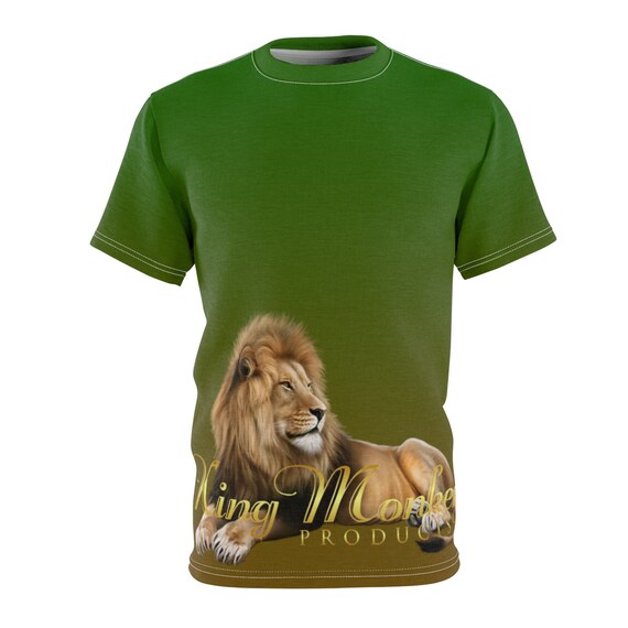 100% Unisex Polyester Designer T-Shirt - Green/Brown Ombre Faded - with K.M.P. & Lion Print Logo