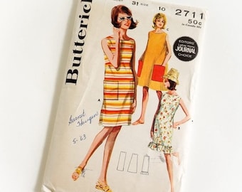Shop SALE Vintage 1960s Womens Size 10 One Piece Beachdress Butterick Sewing Pattern 2711 Complete / bust 31 waist 24 / Smmer Beach Resort W