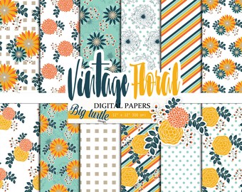 80% OFF SALE! Digital paper Vintage , Floral digital paper, Flower Pattern, Scrapbook Paper, Printable Background ,Patterns, Digital Paper.