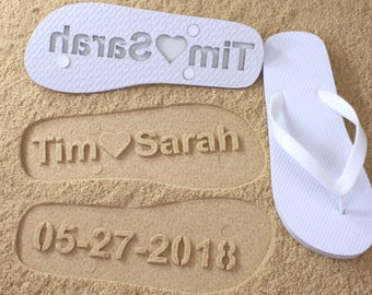 Custom Wedding Flip Flops - Personalized Name Sandals for Wedding Party, Guests, Bride & Groom *check size chart, see 3rd product photo*