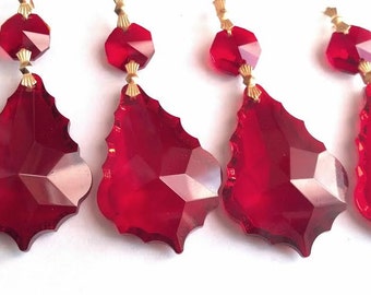 5 Red 50mm French Chandelier Crystals Prism Ornaments