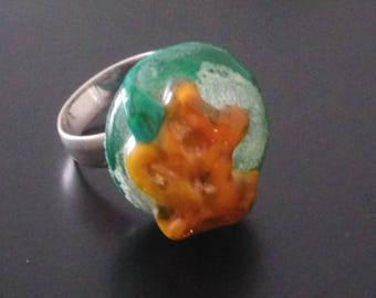 Ring: Yellow Iris art on a silver background