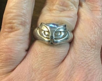 Panther Cat Ring Vintage Siamese Figural Sterling Silver Size 7