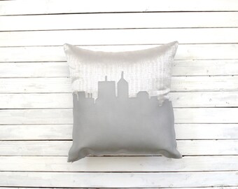 Silver Throw Pillow with Indiana Theme // Indianapolis Skyline on a Metallic Pillow // Metallic Home Decor with City Skyline // Indy Pillow