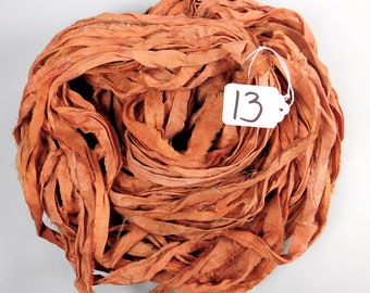 Silk Sari Ribbon, Sari silk ribbon, recycled ribbon sari ribbon, Coral sari ribbon, wedding ribbon, tassel ribbon, rug making supply
