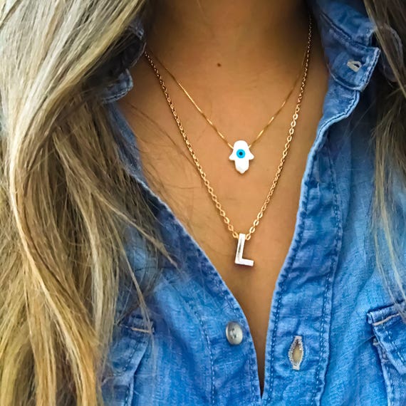 Hamsa Gold Necklace, Evil Eye Gold Necklace, Evil Eye Pendant, Gift for Her, Hamsa Hand, Valentine's Gift, Interesting Gift, Gold Jewelry