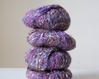 Purple vintage boucle yarn/ multicoloured knitting yarn/ 1980s old new stock/ PRICE for one 50g ball