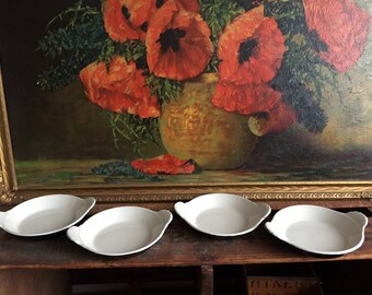 HALL USA Bowl Set of 4 Vintage Pottery Black White Ceramic