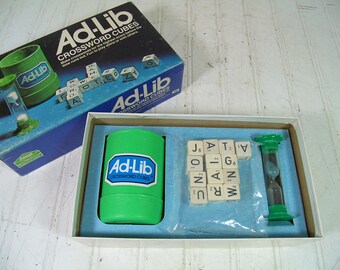 Ad-Lib Game Vintage Retro 1970s CrossWords Cubes Competition Set in Mint Condition with Box Complete Original Game Equipment for Repurposing