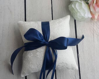 Navy ring pillow, blue ring pillow