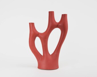 Modern Red Concrete Candelabra / SAMPLE, Cement Candleholder, Organic, Gift, Wedding/housewarming present, home decor, accessory