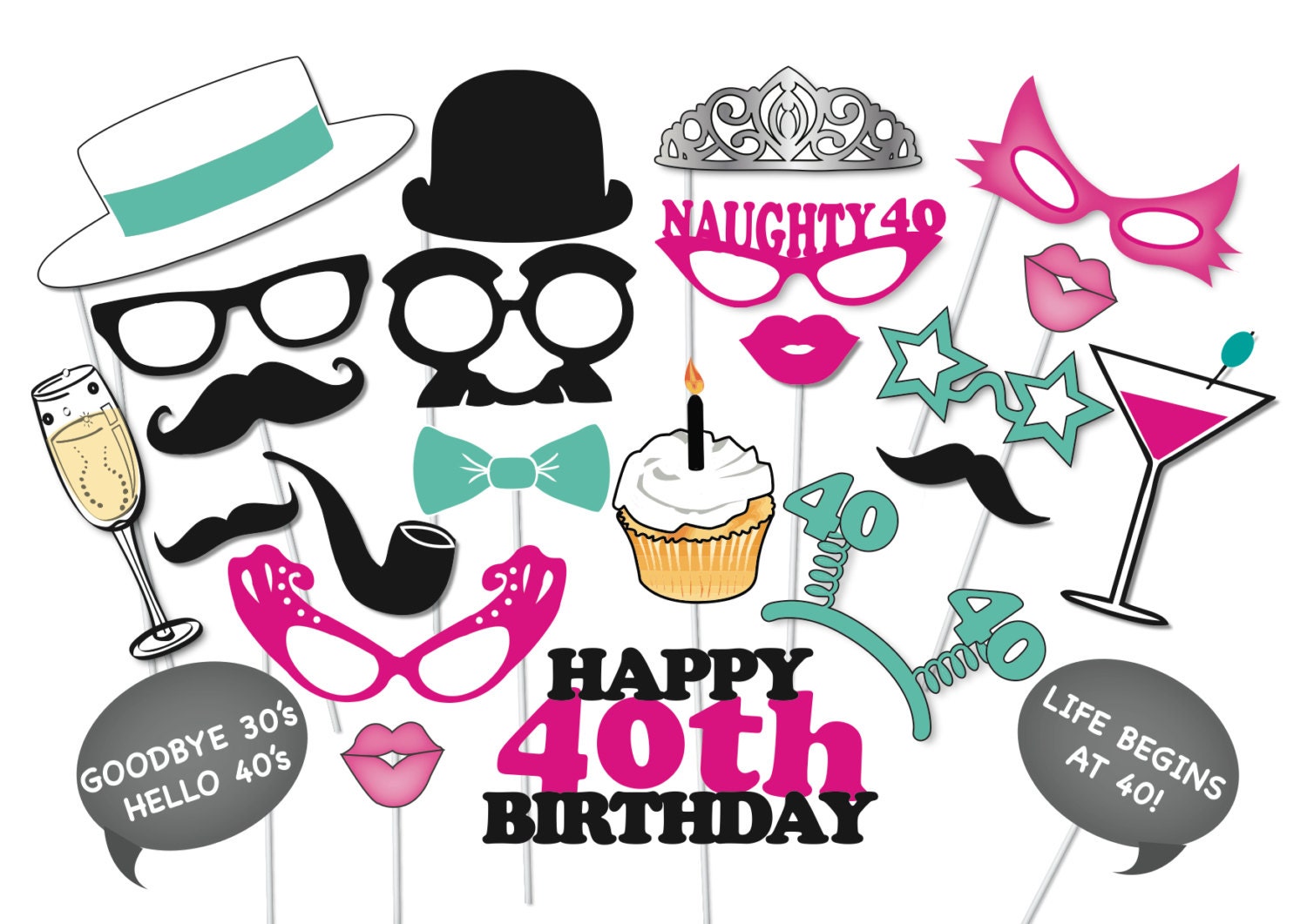 40th-birthday-photobooth-party-props-set-26-piece-printable