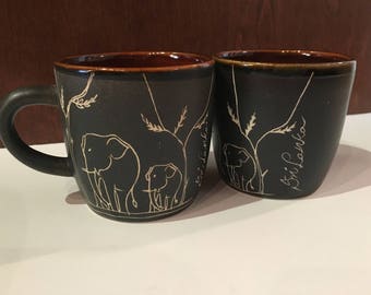 Two Elephant Sri Lanka Mugs, Brown Mugs