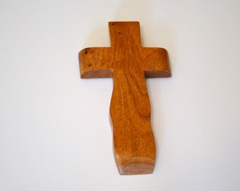 Wood Wall Cross; Hand Held-4"x7"x1"; Handmade Crooked Cross;Made in Texas; Mesquite Wood; Christian Gift; Free Ground Shipping cc15-12010417