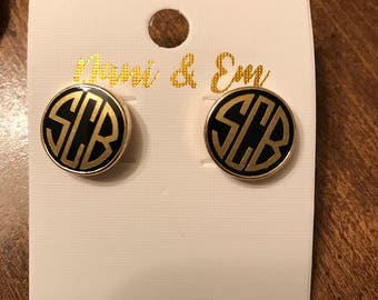 Monogram Enamel Post Earrings