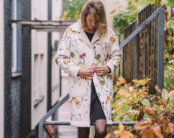Women's Short White Coat, Women's Autumn Coat, Winter Coat, Colorful Coat, Coat With Pockets, Coat With Buttons, Warm Coat, Stylish Coat