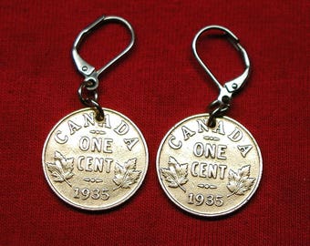 1935 Earrings made with canadian pennies from 1935