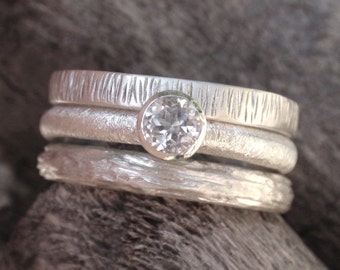 Engagement ring set Birthstone ring Personalized gemstone ring set of 3 stacking rings st silver Mothers ring New moms gift