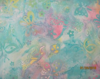 Batik pastel shades with butterflies and dragonflies 1/2 yard