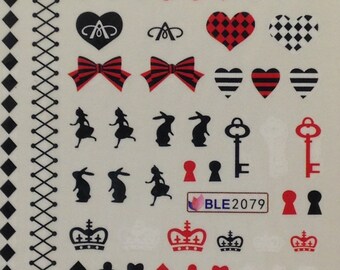 Black, Red & White Alice in Wonderland Nail Art Decals