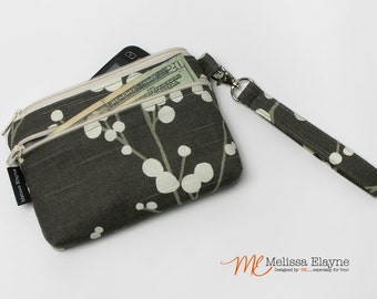 Medium, iPhone 7 Wristlet Wallet, Cell Phone Clutch with Removable Strap -Handmade