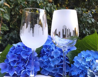 2 Sets of City Skyline Wine Glasses, (Set of 4) Choose 2 Different Cities!