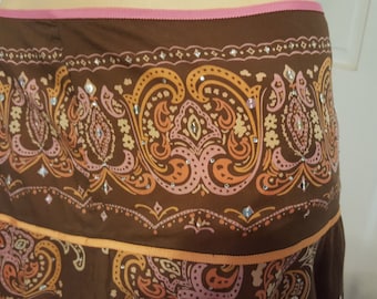 Boho skirt , 80's boho skirt , 80s skirt , paisley skirt , brown skirt , brown paisley skirt