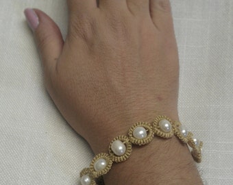 Hand Knotted Tatted Bracelet With Freshwater Pearls