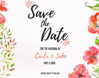 Red Poppies Watercolor Save the Date