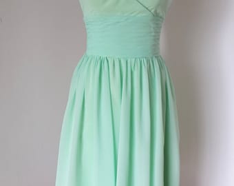 2015 Halter Mint Chiffon Short Front Long Back Bridesmaid Dress
