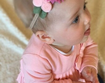 Pink felt flower headband// pink felt flower mini crown