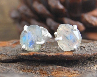 Labradorite Earrings, Labradorite Studs, Studs, Silver Stud Earrings, Boho Earrings, Simple Earrings, Gemstone Earrings, Natural Stone