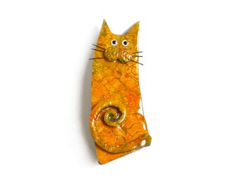 Cat pin, Cat Brooch named YVAN, cat lovers gift, orange polymer clay cat pin Animal brooch collectible cat for her, Valentine gift for women