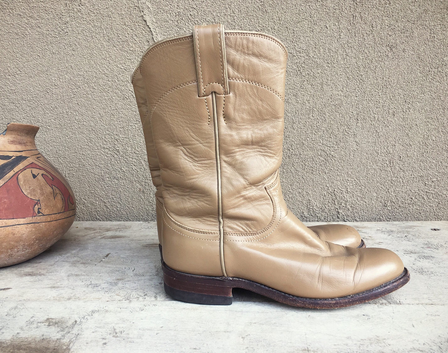 vintage-justin-roper-cowboy-boot-women-s-size-6-c-fits-6-5-to-7-taupe