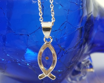 Sterling Silver Mustard Seed Fish Necklace