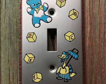 Nursery Room Teddy Bear & Mother Goose Metal Wall Light Switch Cover Plate