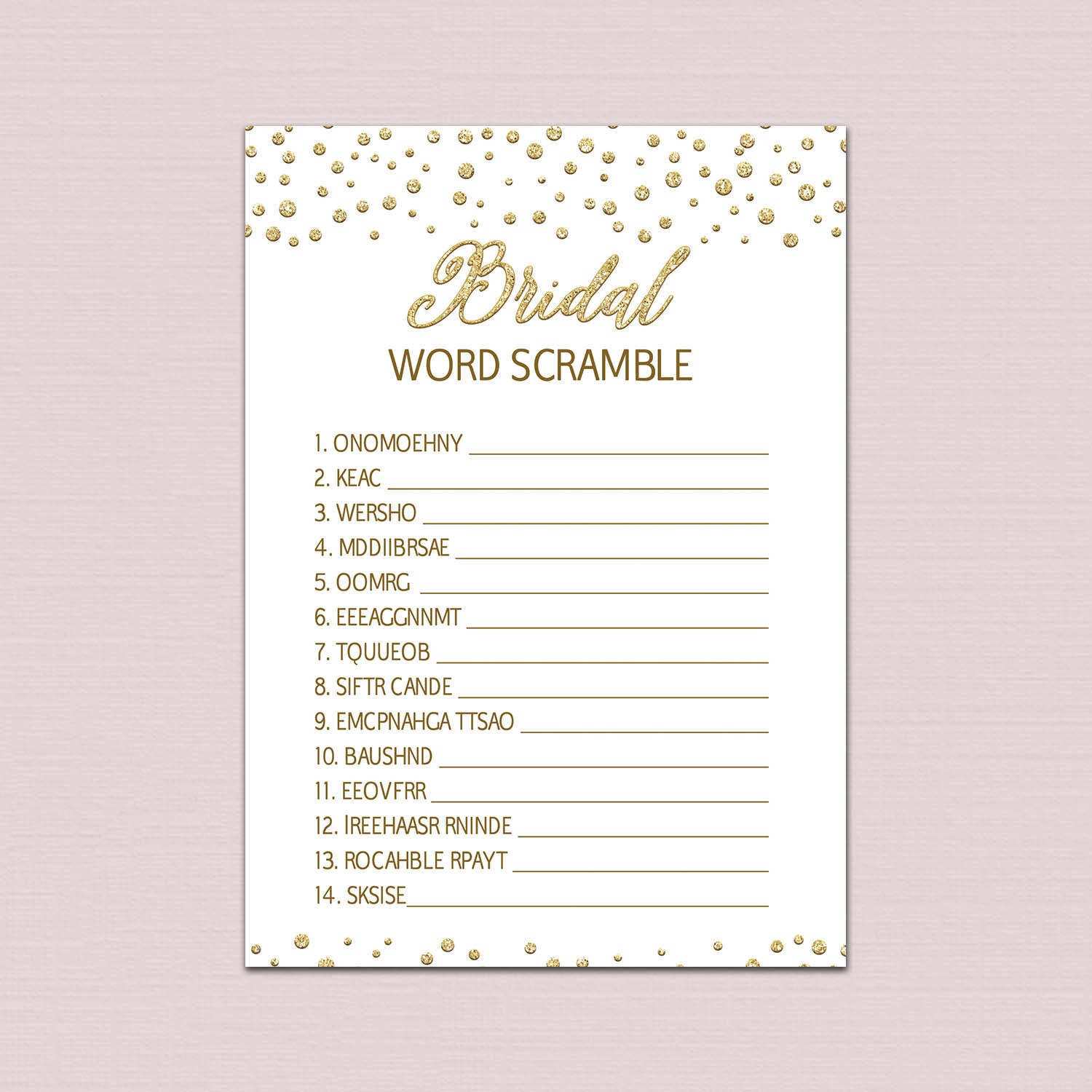 BRIDAL WORD SCRAMBLE Game unscramble words Bachelorette