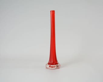 1960s Red or Green Glass Bud Vase - Hand blown - Fired Tip