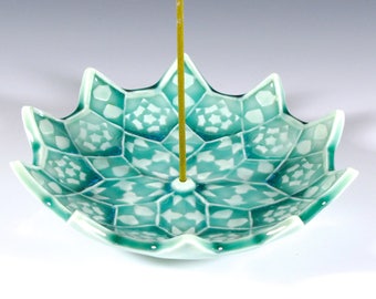 Ceramic Incense Burner - Lotus Bloom Incense Holder - Japanese Incense Holder - Heart Chakra Meditation Aid - Mandala - Sacred Geometry