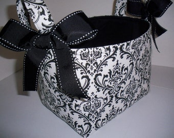 Organizer bin / Fabric Basket Reversible Black White Damask