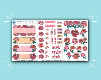 Peony Monthly Kit | Monthly Planner Stickers | Bullet Journal Stickers | Stickers for Planners, Journals, and More | Journaling Supplies